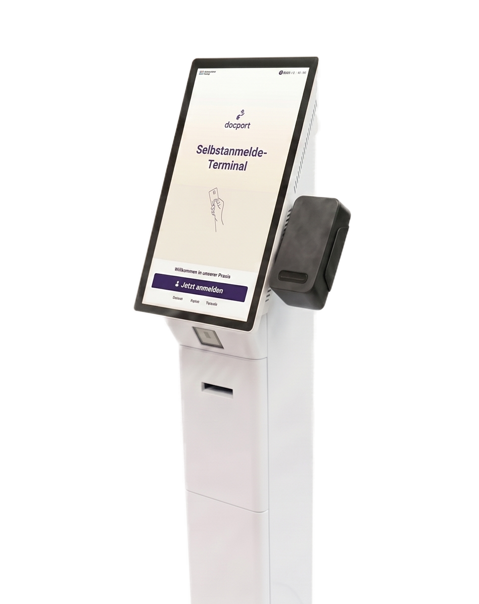 docport Self-Check-in Terminal für Arztpraxen mit eGK-Kartenleser und Touch-Display – kompatibel mit tomedo® Kiosk 2.0